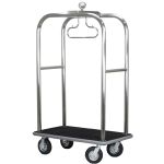 Boardwalk Series Bellman Cart, Brushed Stainless Steel, Black Carpet, Grey Bumper